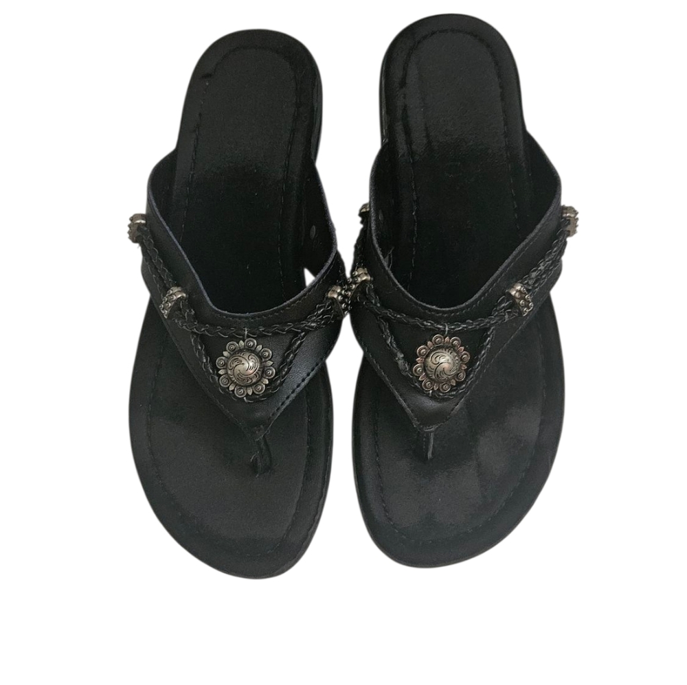 Via Veneto Black and Silver Sandals with Minimalist Design Size 7
